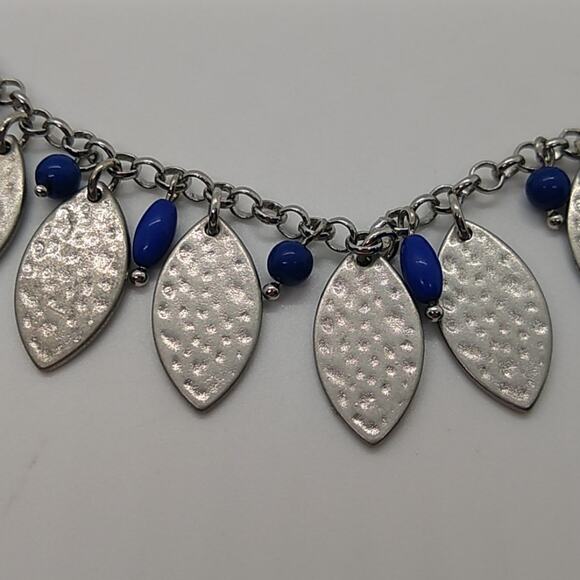 Lia Sophia Silver Leaf Blue Bead Necklace - Picture 3 of 4